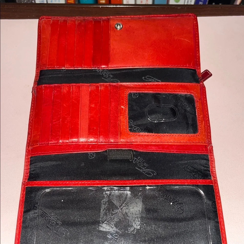 Vintage Fossil Red Leather Trifold Wallet